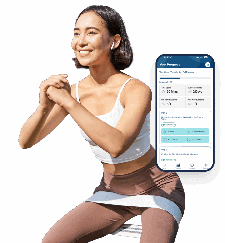 A woman exercise with Brain-Body Therapy app