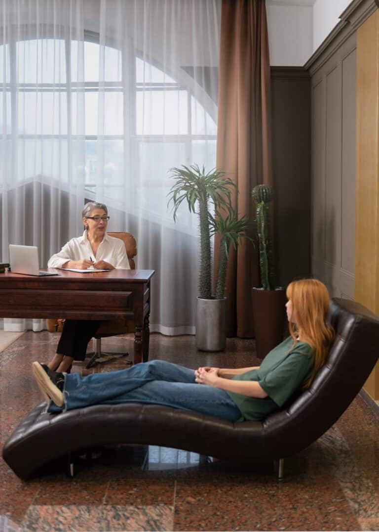 A therapist talking to her patient