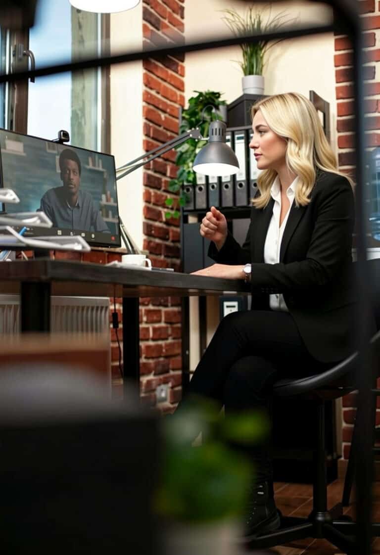 a woman talking to her workmate online